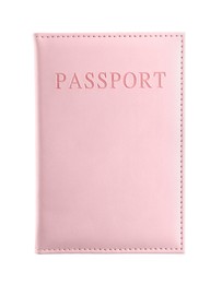 Photo of Passport in pink cover isolated on white