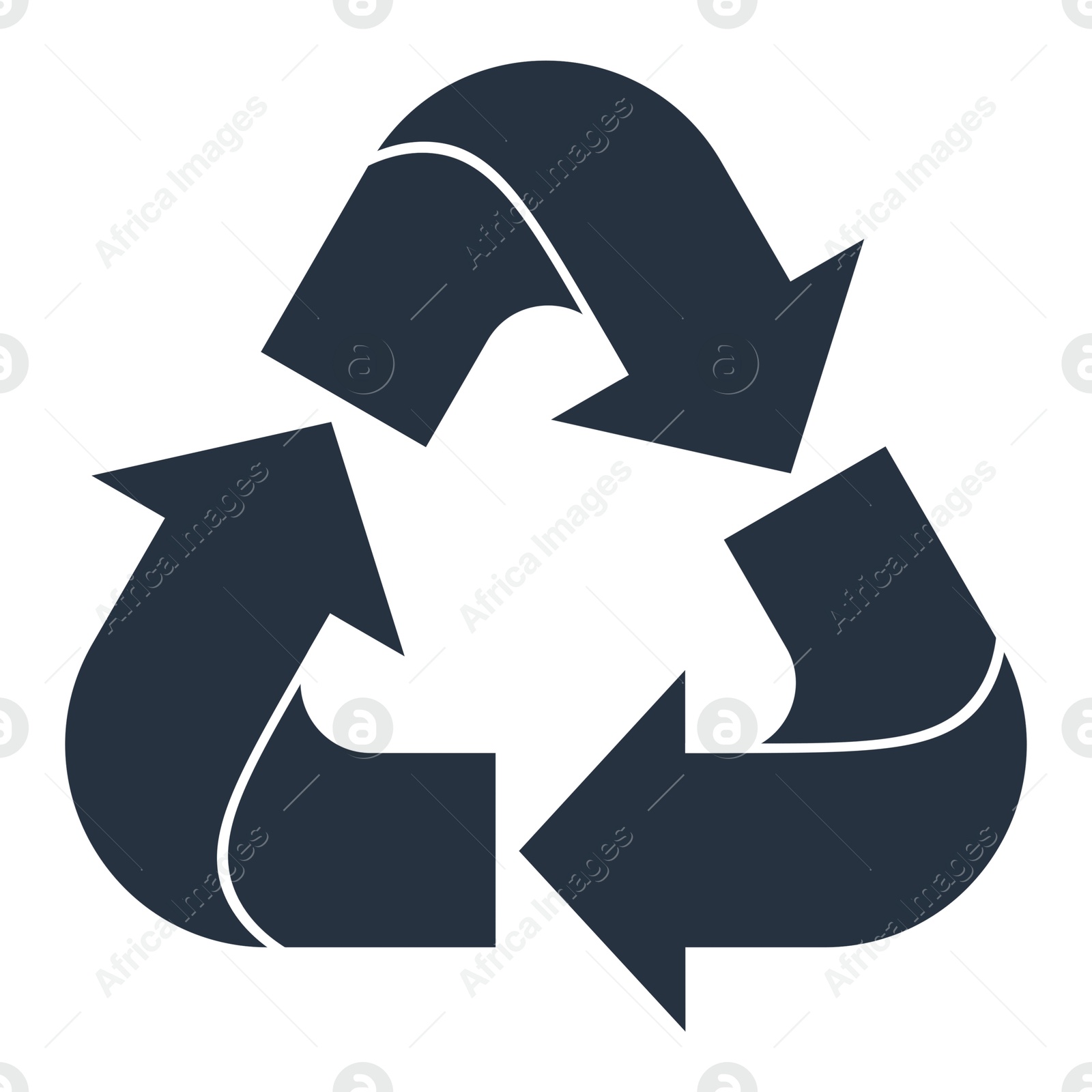 Illustration of Recycling symbol. Three chasing arrows on white background