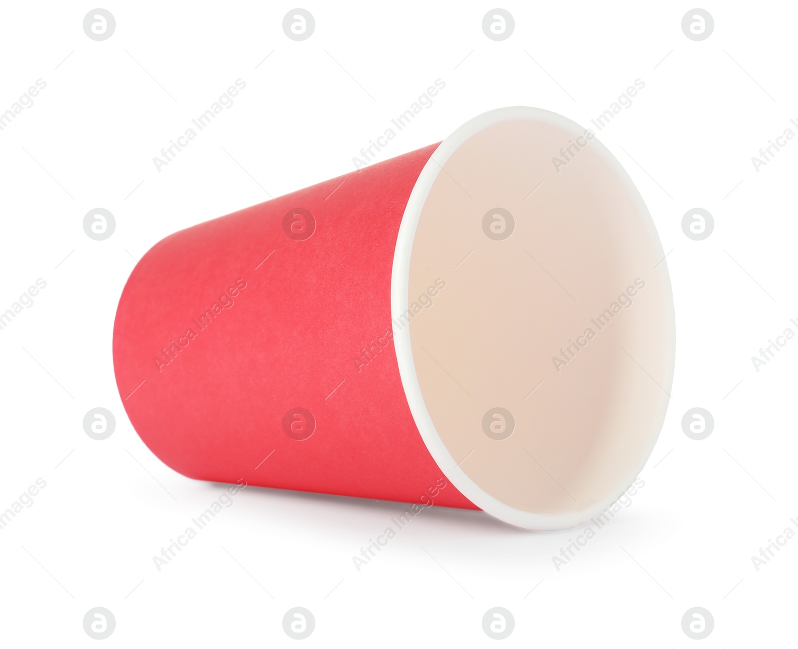 Photo of One paper cup on white background. Mockup for design