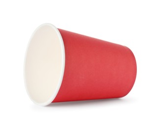 Photo of One paper cup on white background. Mockup for design