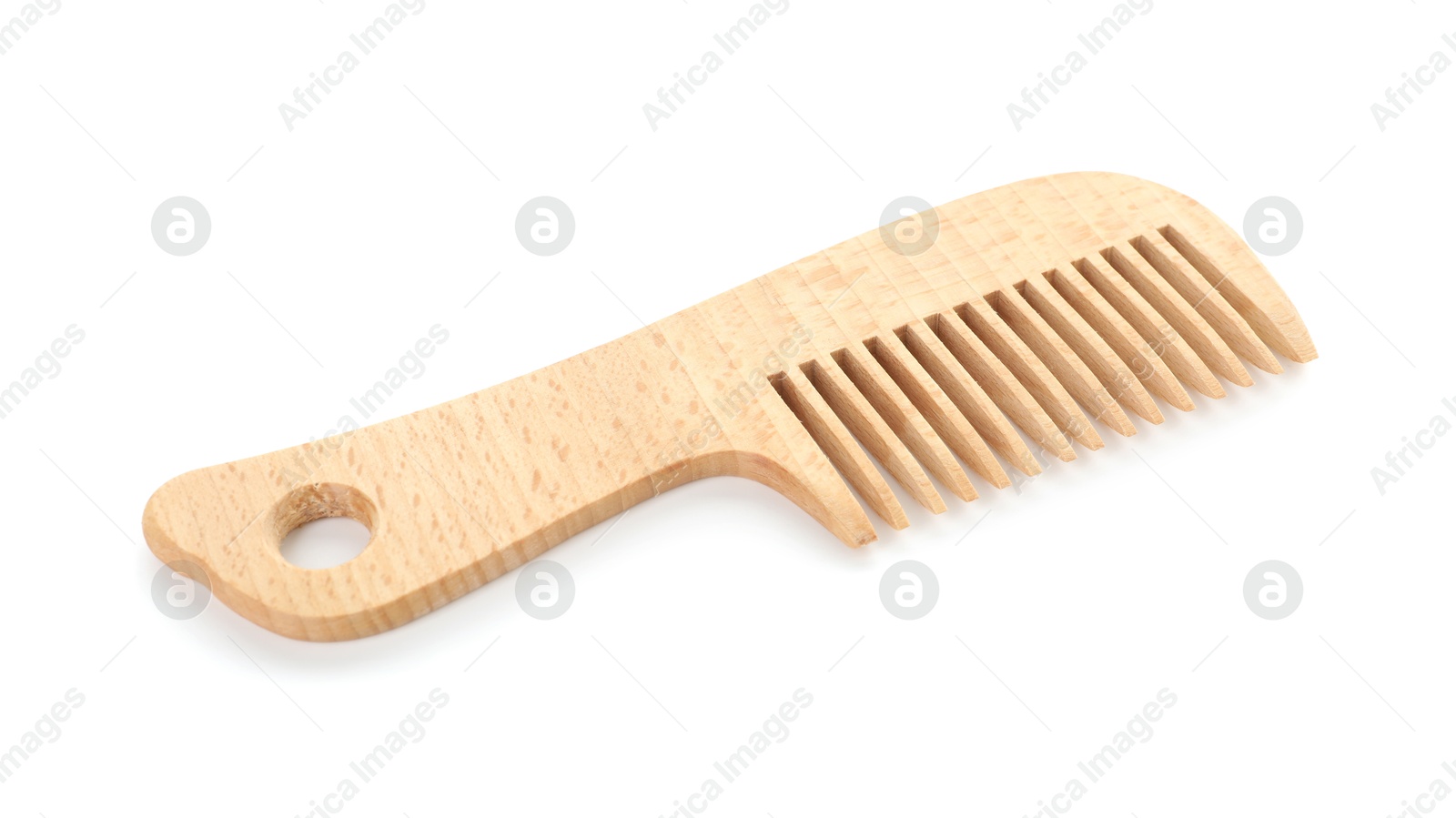 Photo of One wooden hair comb isolated on white