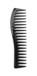 Photo of One black plastic comb isolated on white, top view