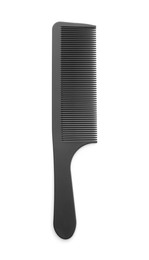 Photo of One black plastic comb isolated on white, top view