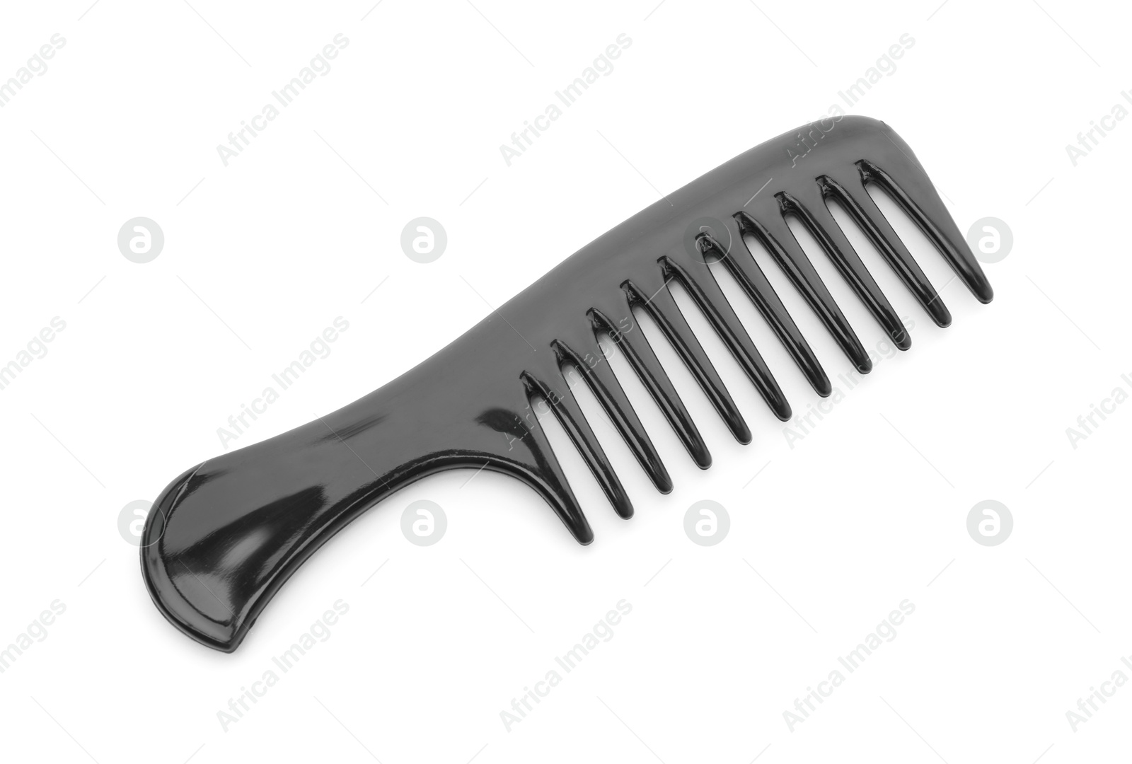 Photo of One black plastic comb isolated on white, top view