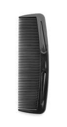 Photo of One black plastic comb isolated on white, top view