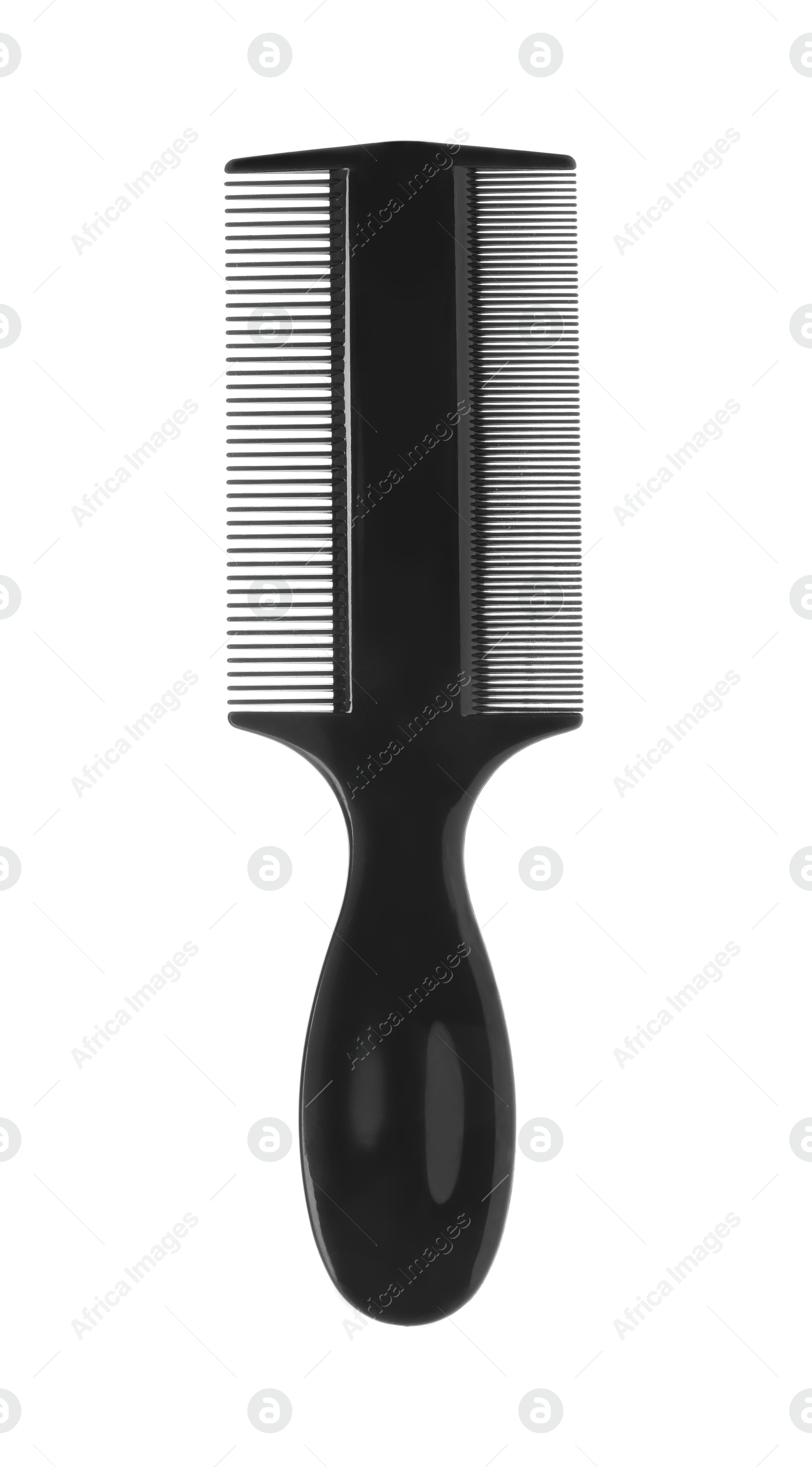 Photo of One black double sided comb isolated on white