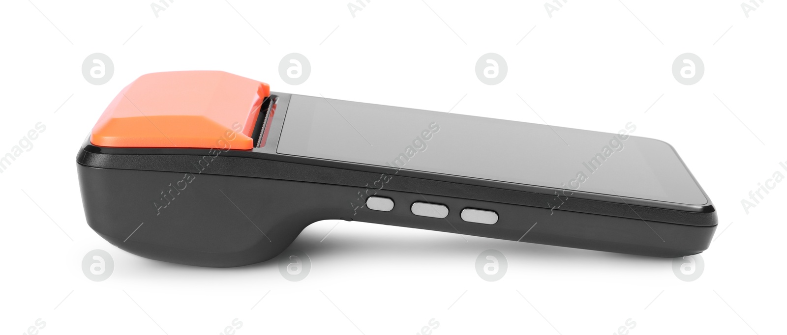 Photo of One modern payment terminal isolated on white