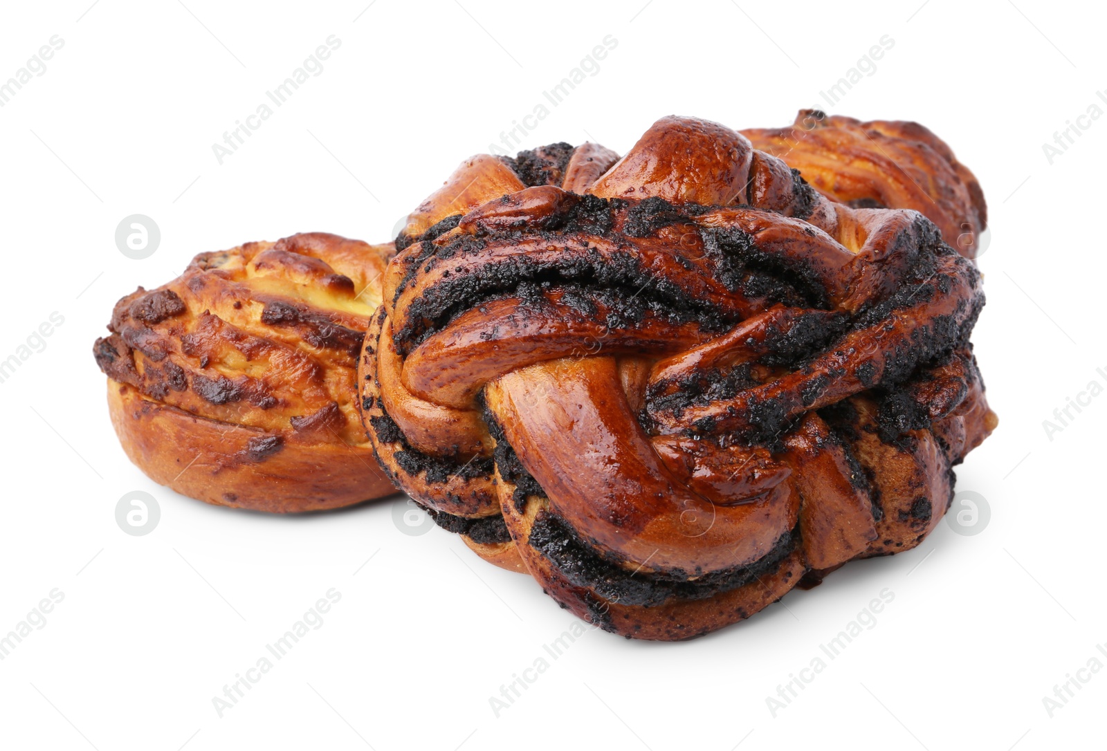 Photo of Different delicious sweet pastries isolated on white