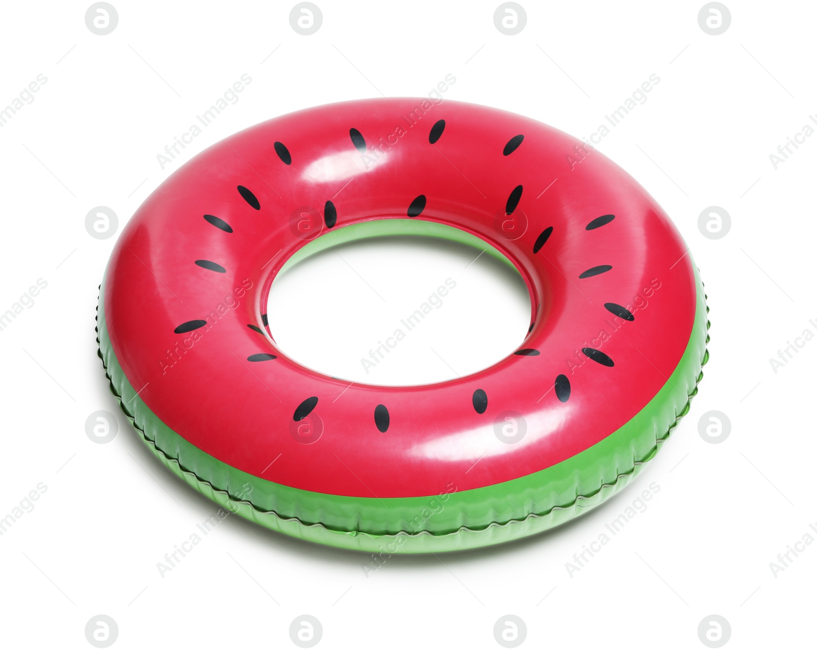 inflatable ring with watermelon pattern isolated on white Photo of inflatable ring with watermelon pattern isolated on white