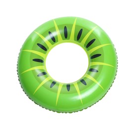 Photo of inflatable ring with kiwi pattern isolated on white, above view