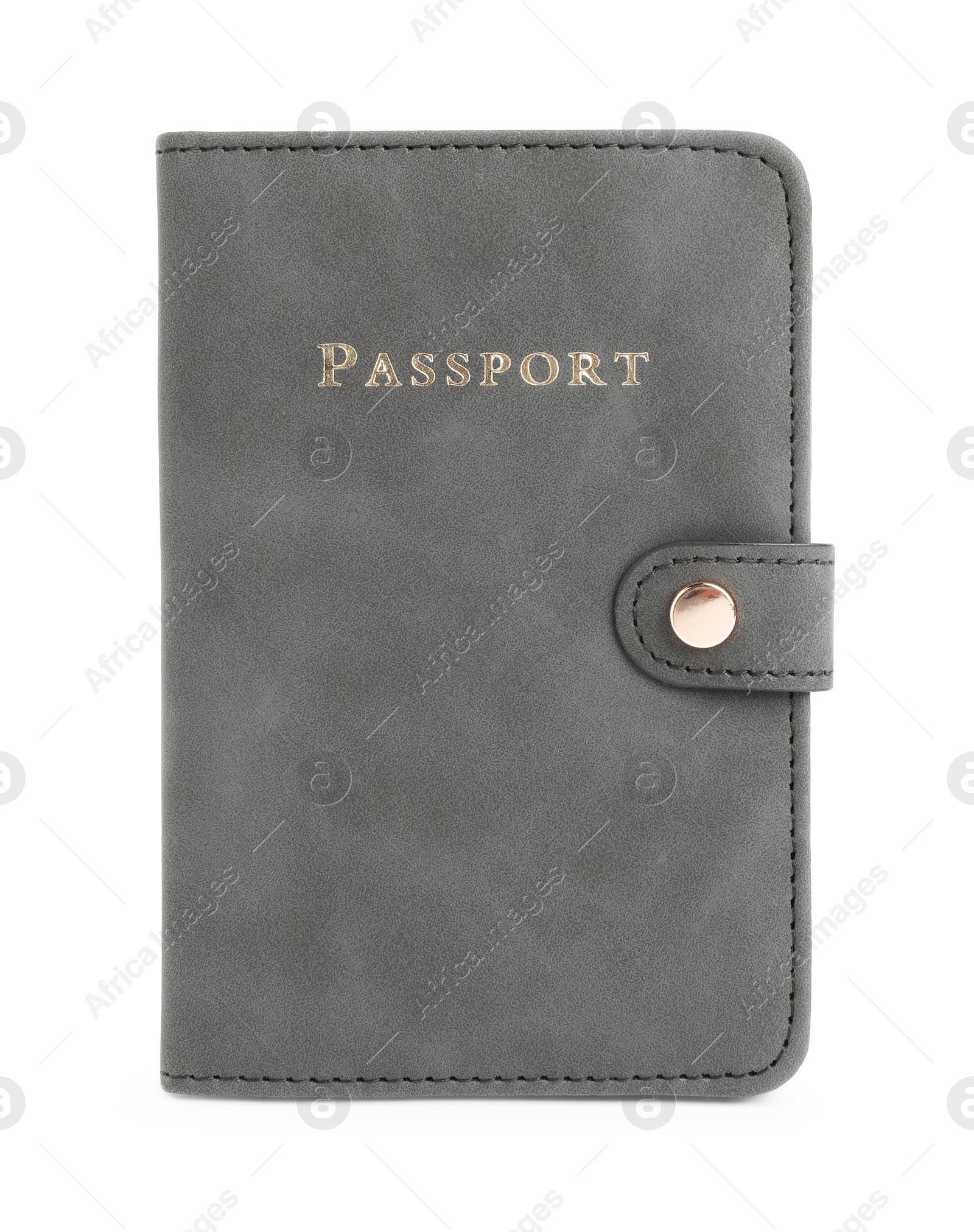 Photo of Passport in grey cover isolated on white