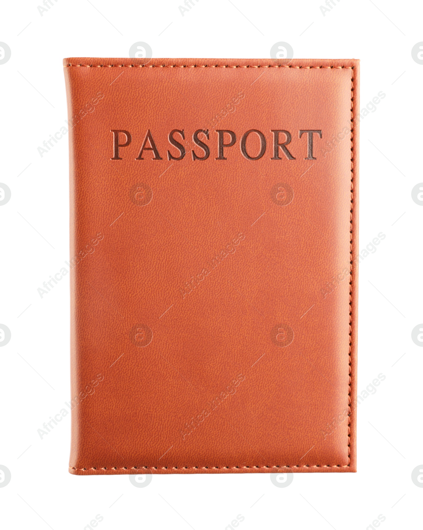 Photo of Passport in brown cover isolated on white