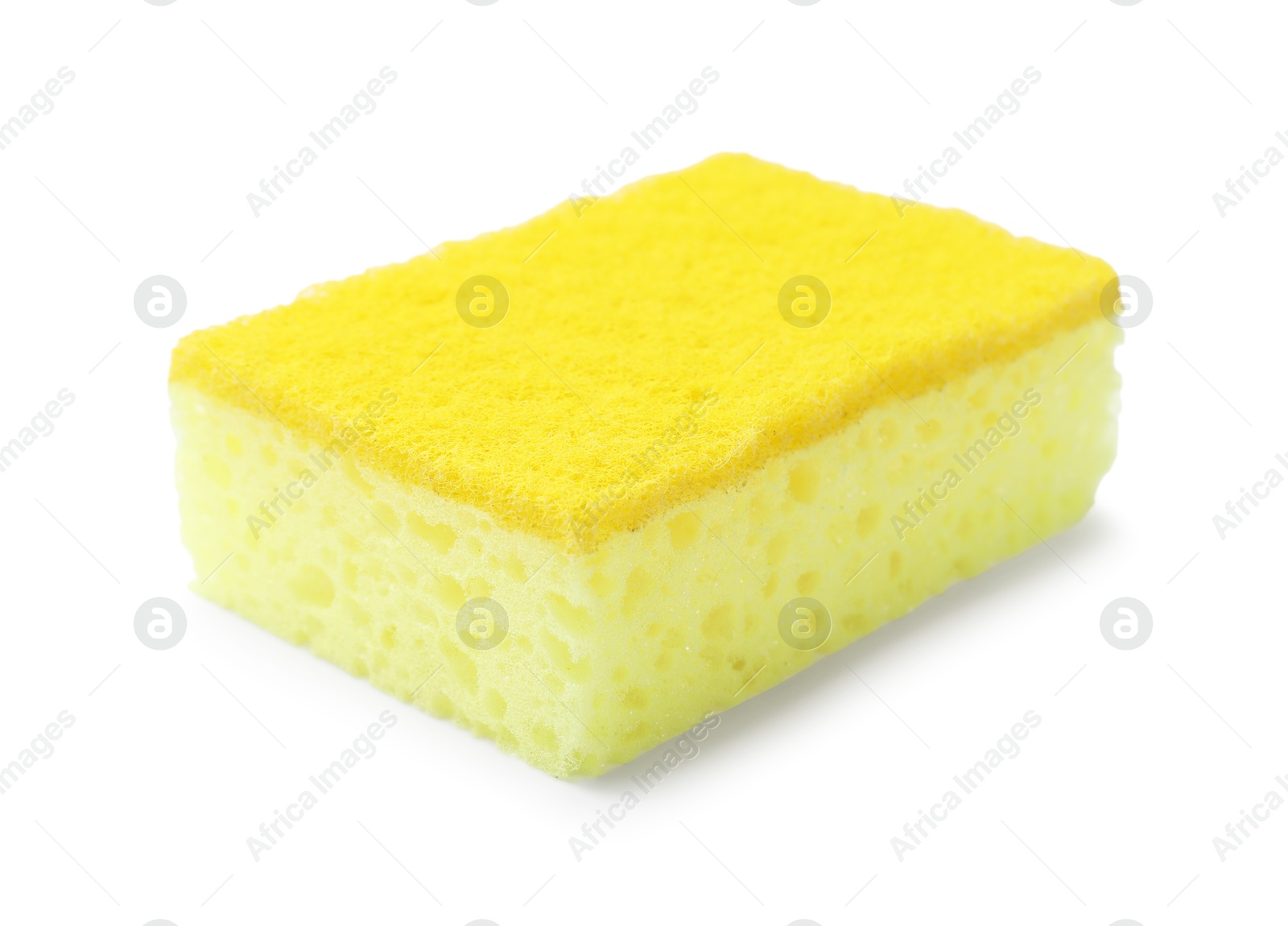 Photo of One yellow sponge isolated on white. Cleaning tool