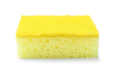 Photo of One yellow sponge isolated on white. Cleaning tool