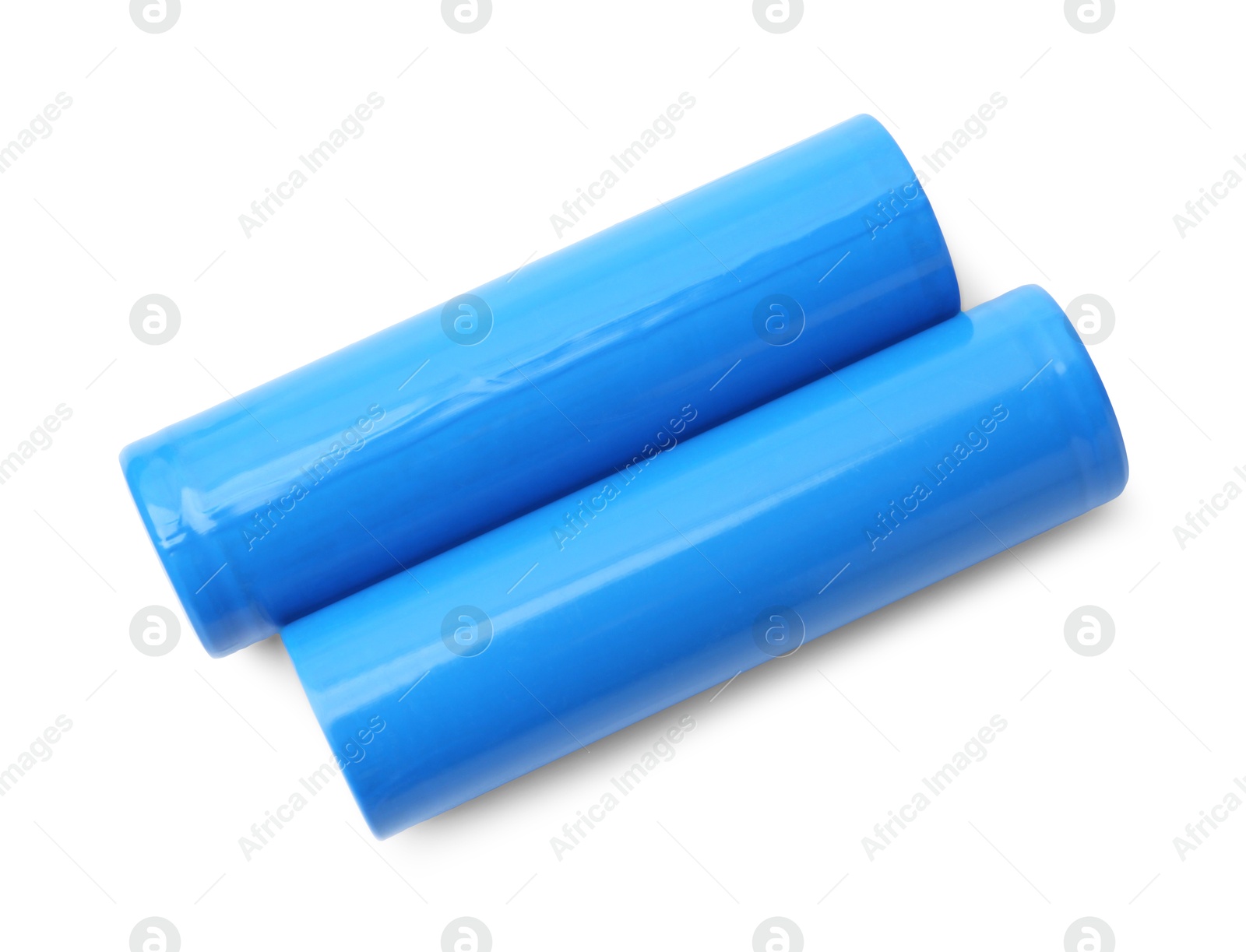 Photo of Two AA cell batteries isolated on white, top view