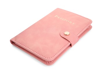 Photo of Passport in pink cover isolated on white