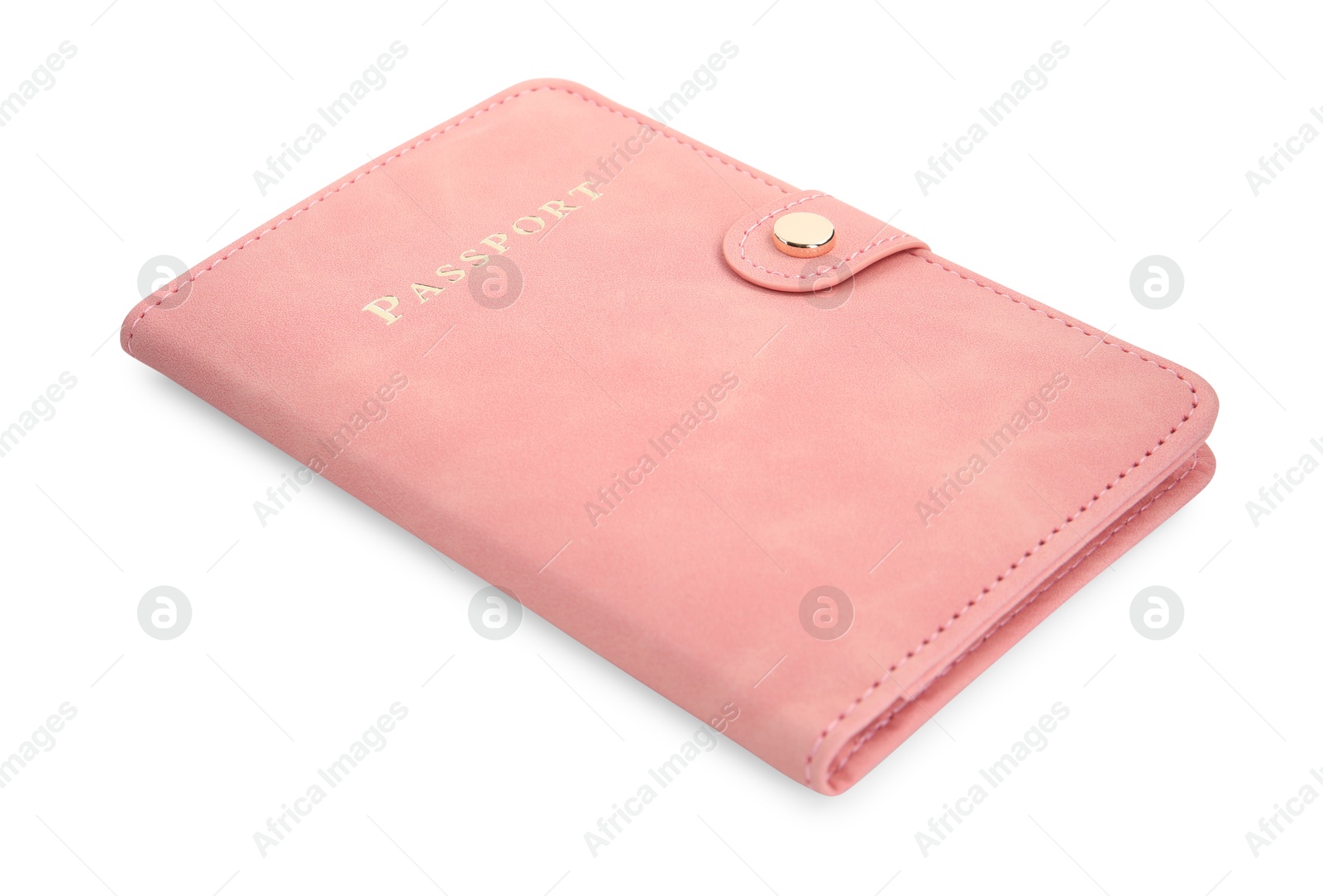 Photo of Passport in pink cover isolated on white