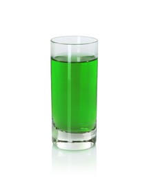 Photo of Absinthe in shot glass isolated on white