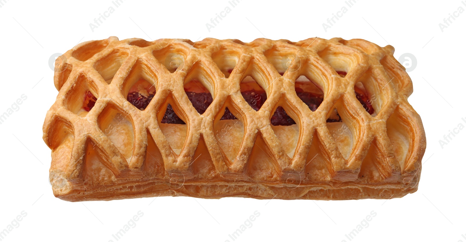 Photo of Delicious mesh puff pastry isolated on white