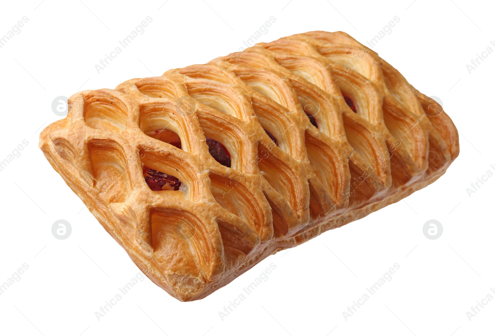 Photo of Delicious mesh puff pastry isolated on white