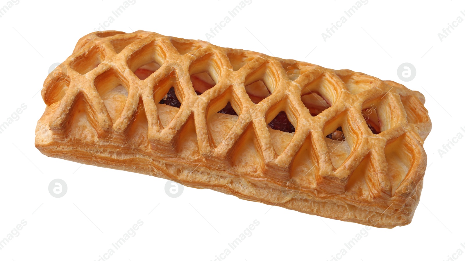 Photo of Delicious mesh puff pastry isolated on white