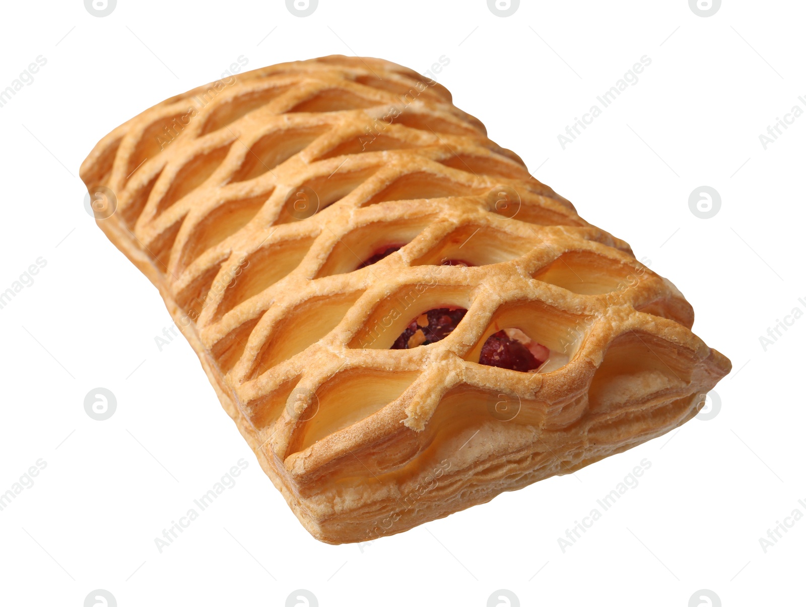 Photo of Delicious mesh puff pastry isolated on white