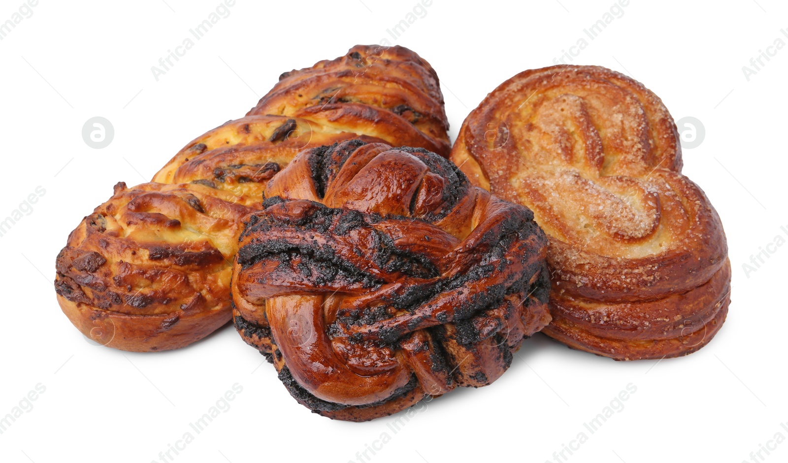 Photo of Different delicious sweet pastries isolated on white