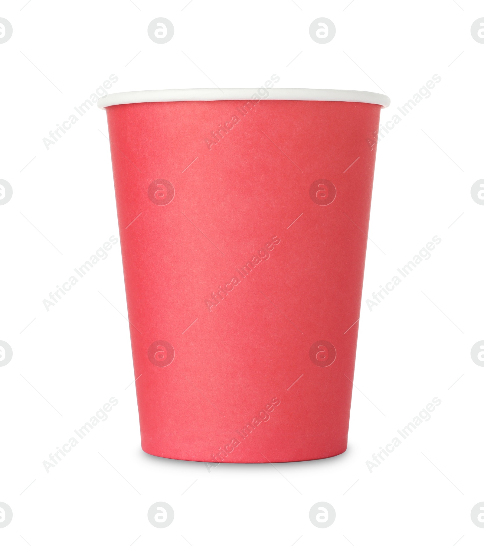 Photo of One paper cup on white background. Mockup for design