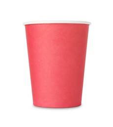 Photo of One paper cup on white background. Mockup for design