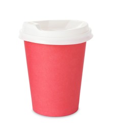 Photo of Paper cup with lid on white background. Mockup for design