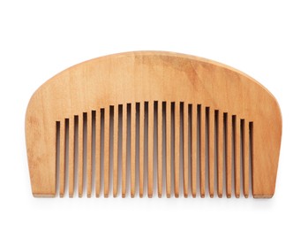 Photo of New wooden hair comb isolated on white, top view