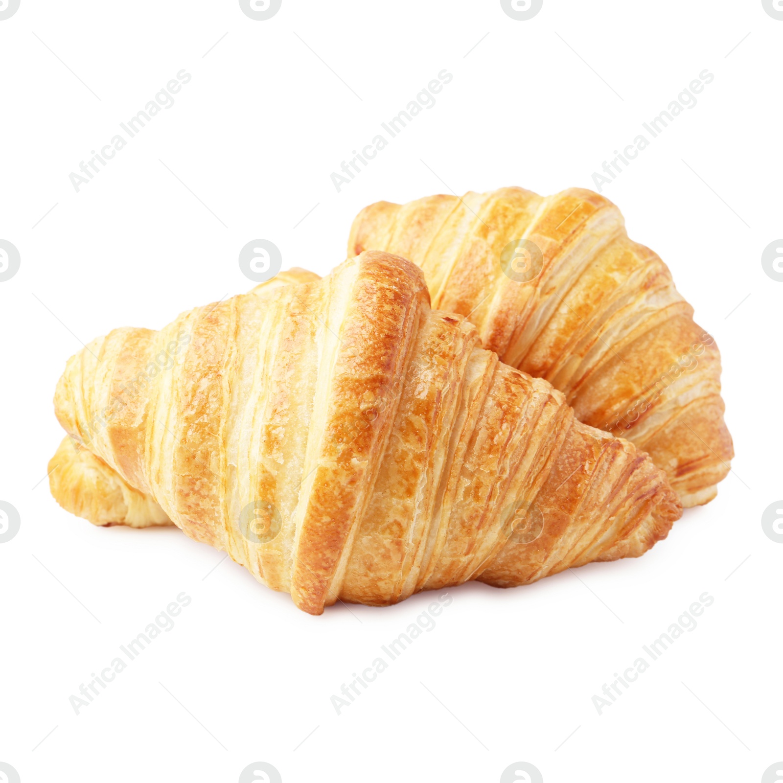 Photo of Tasty fresh croissants isolated on white. Puff pastry