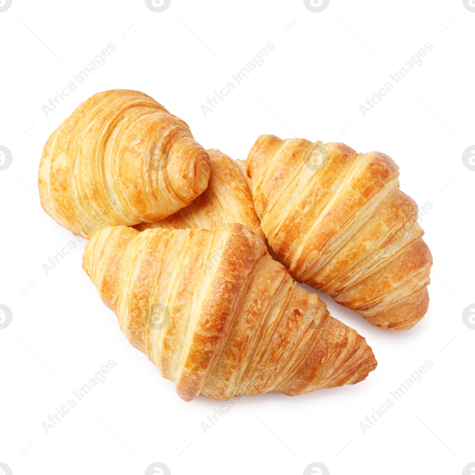 Photo of Tasty fresh croissants isolated on white. Puff pastry