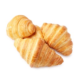 Photo of Tasty fresh croissants isolated on white. Puff pastry