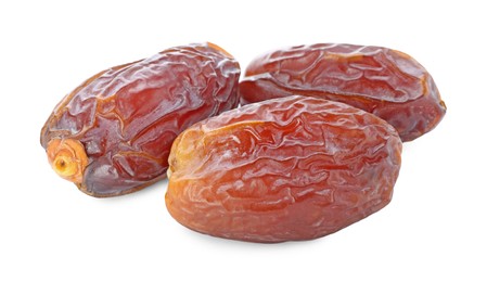 Photo of Three tasty dried dates isolated on white