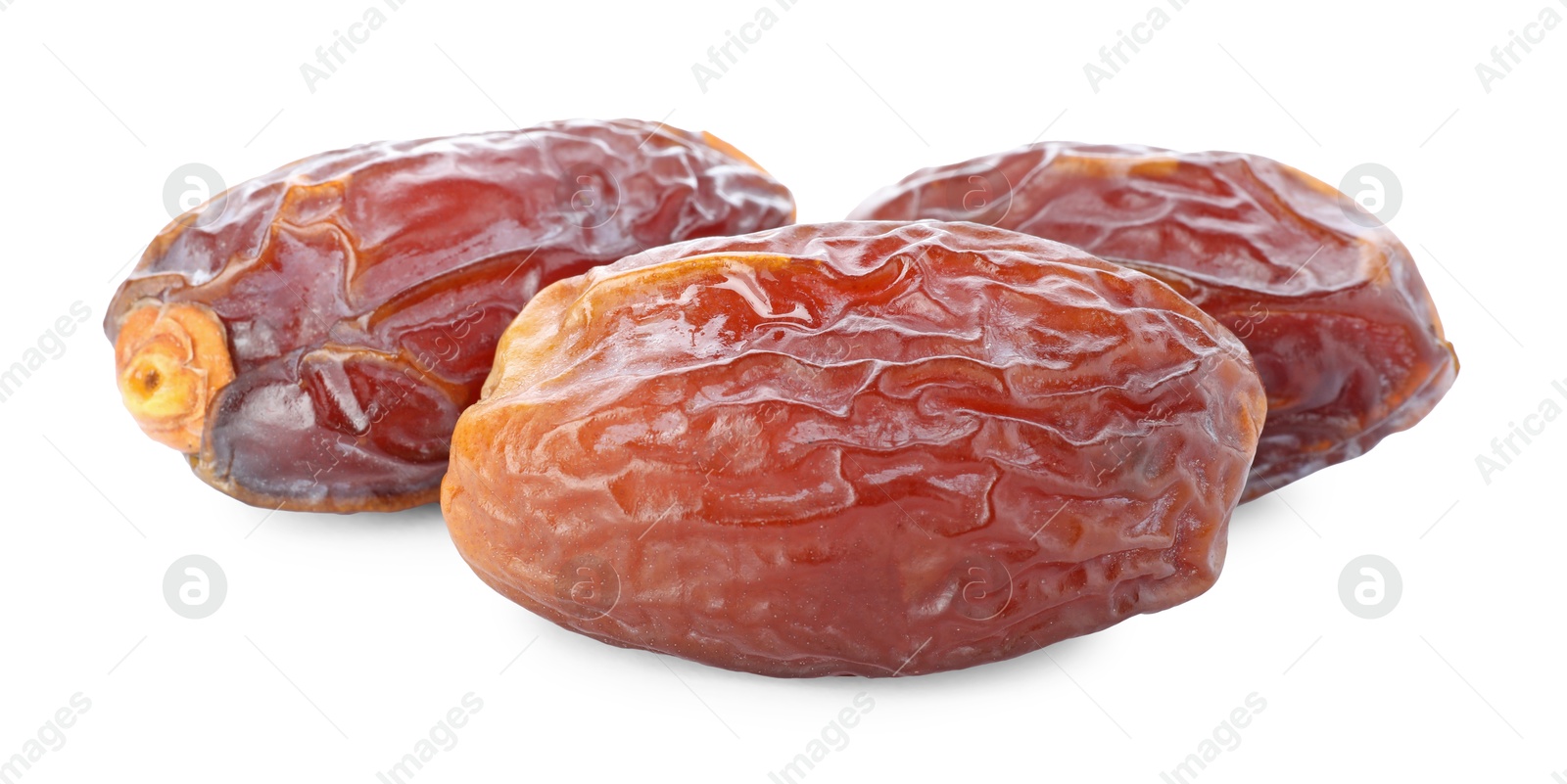 Photo of Three tasty dried dates isolated on white