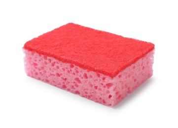 Photo of One pink sponge isolated on white. Cleaning tool