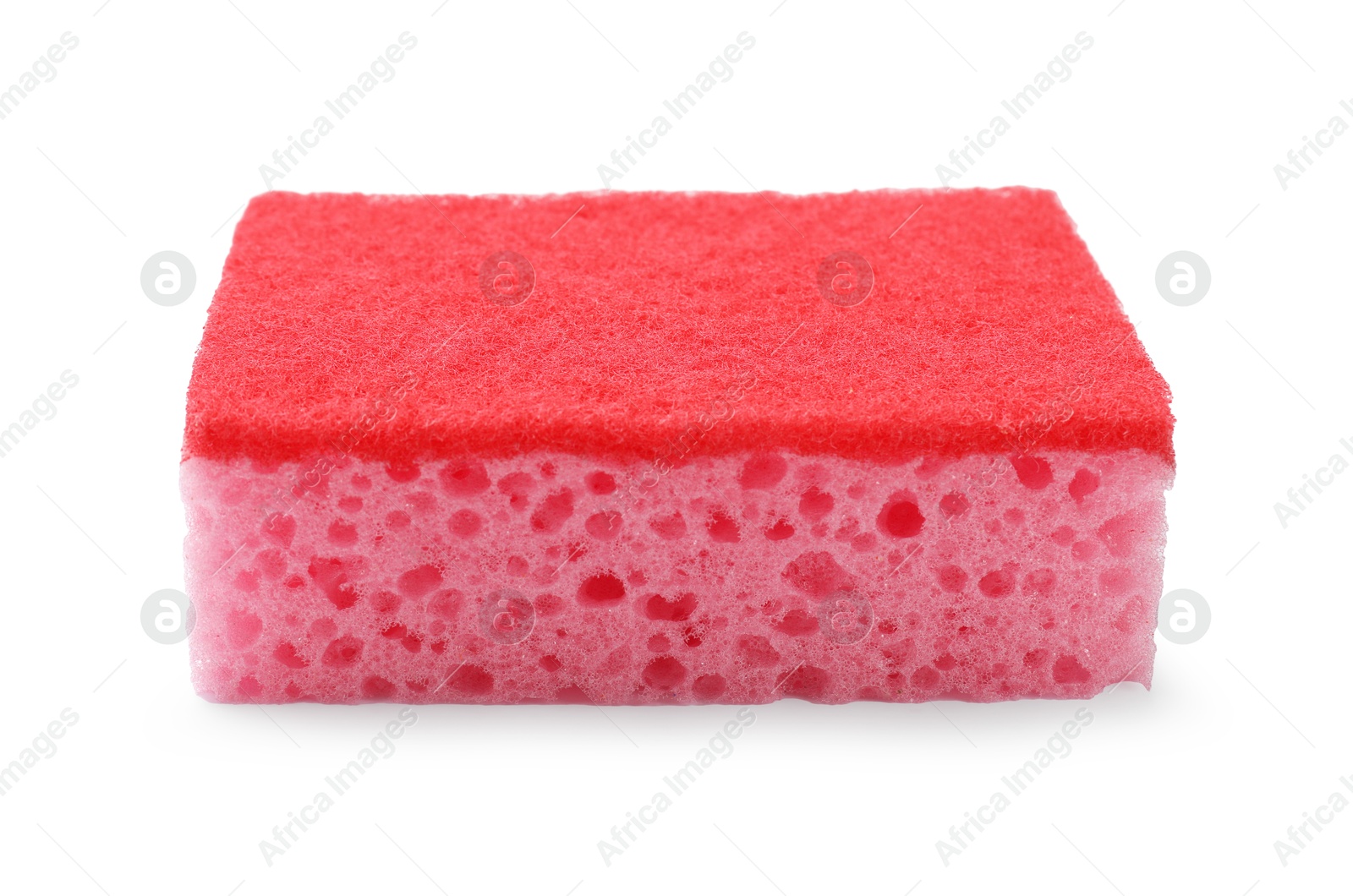 Photo of One pink sponge isolated on white. Cleaning tool