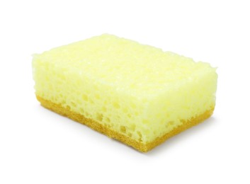 Photo of One yellow sponge isolated on white. Cleaning tool