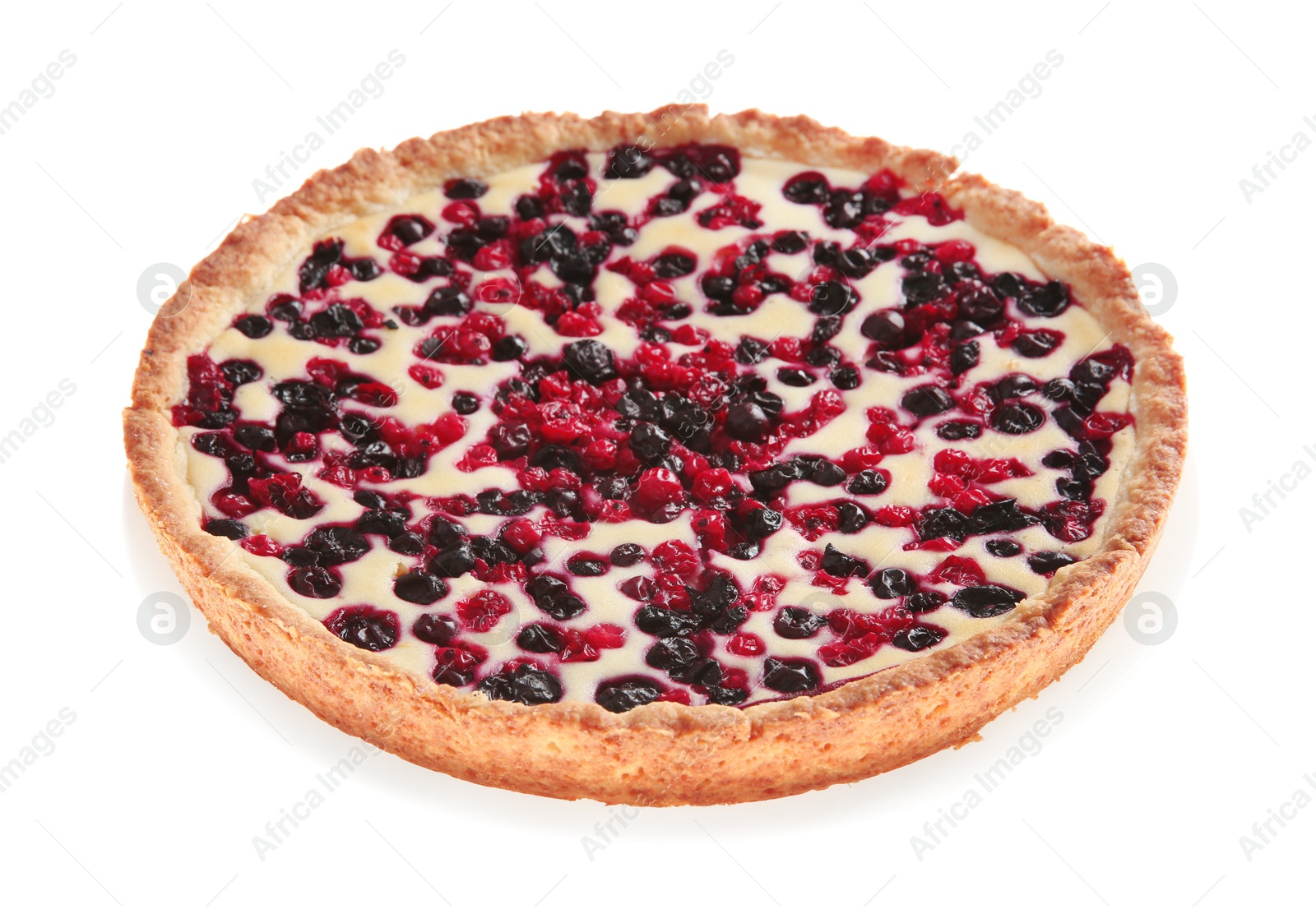 Photo of Delicious freshly baked currant pie isolated on white