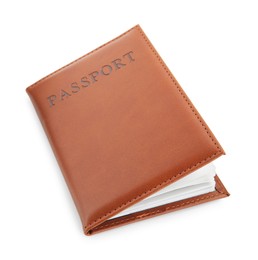 Photo of Passport in brown cover isolated on white