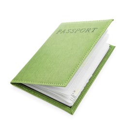 Photo of Passport in green cover isolated on white