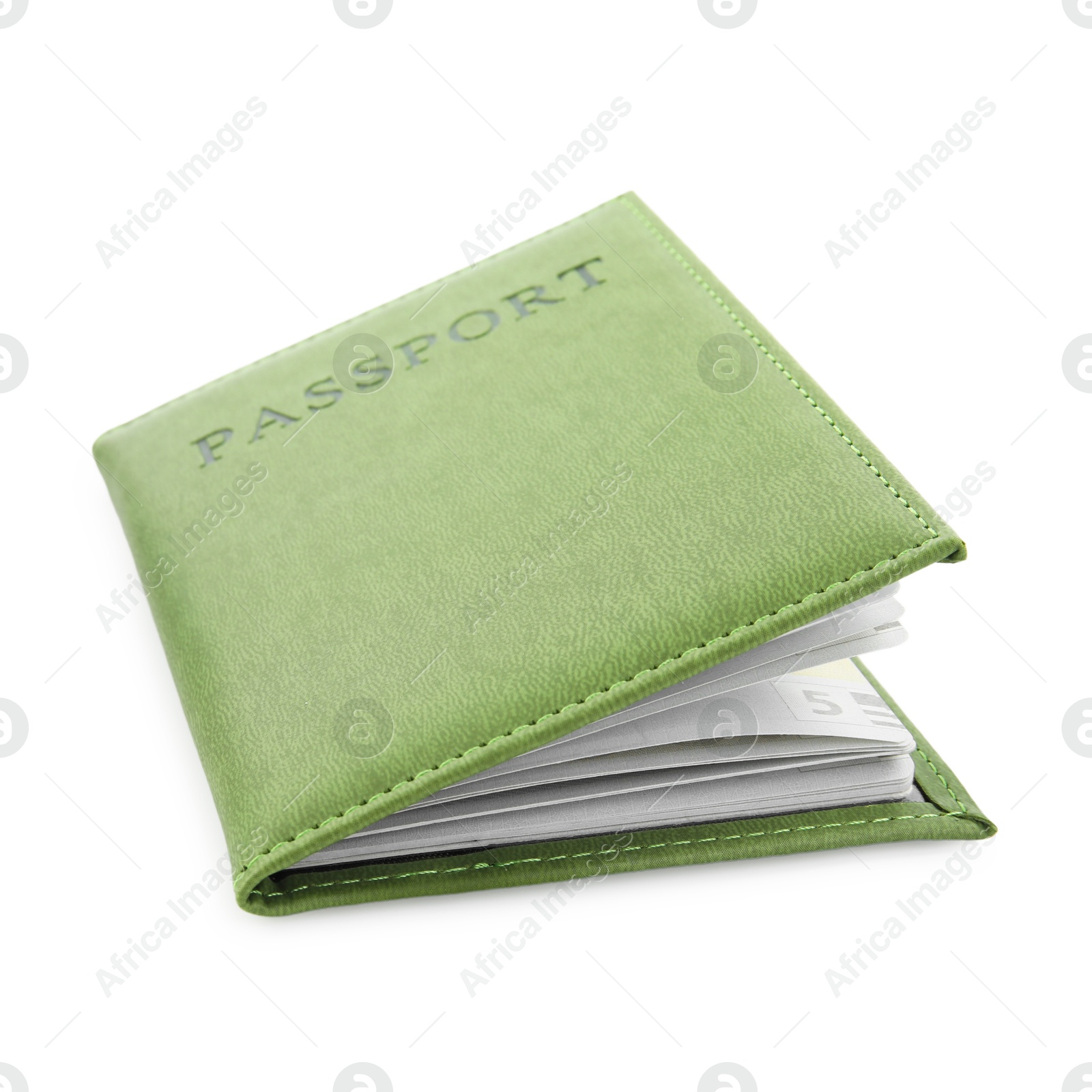 Photo of Passport in green cover isolated on white