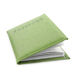 Photo of Passport in green cover isolated on white