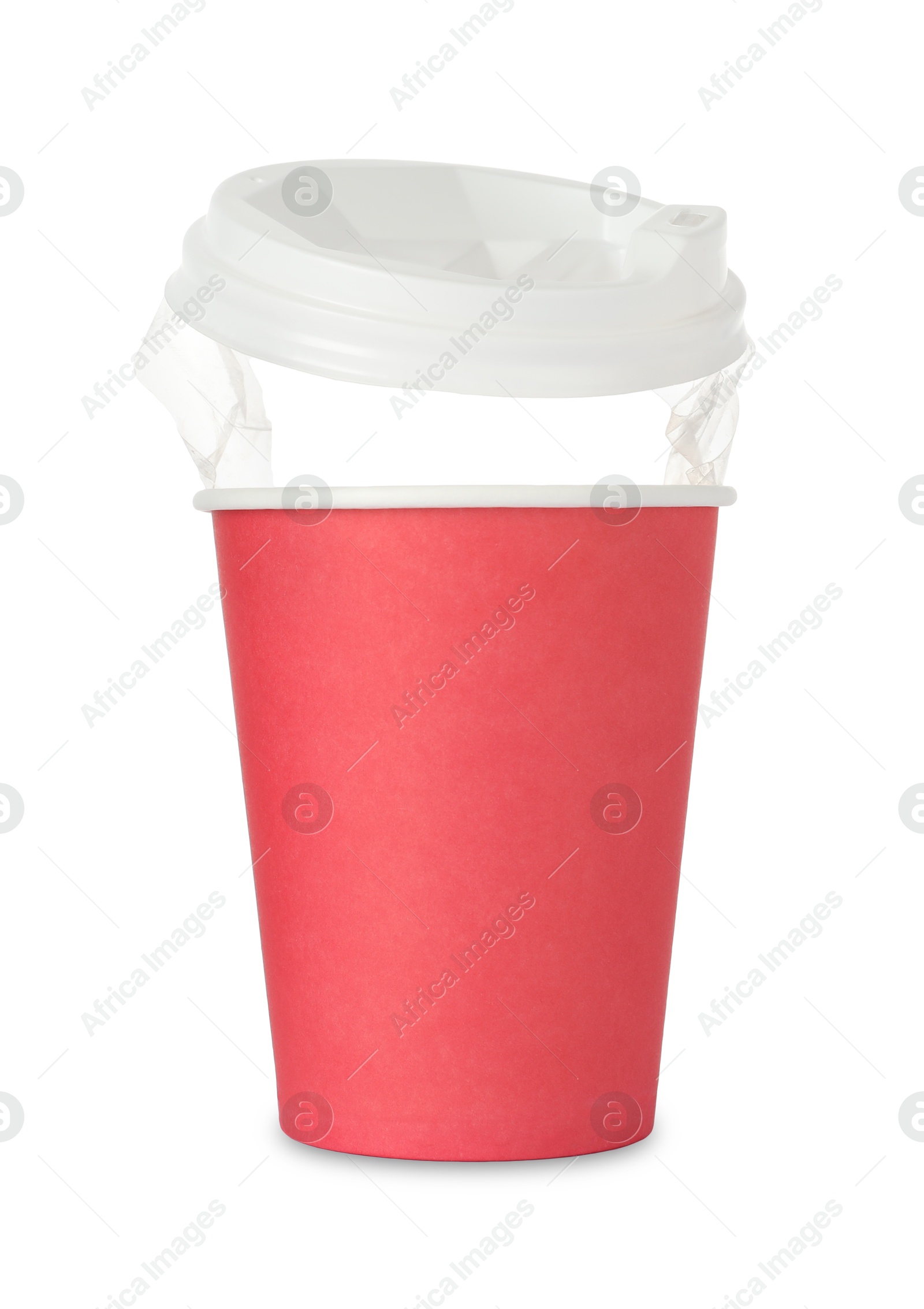 Paper cup with lid on white background. Mockup for design Photo of Paper cup with lid on white background. Mockup for design