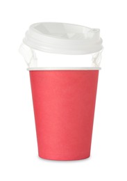 Photo of Paper cup with lid on white background. Mockup for design