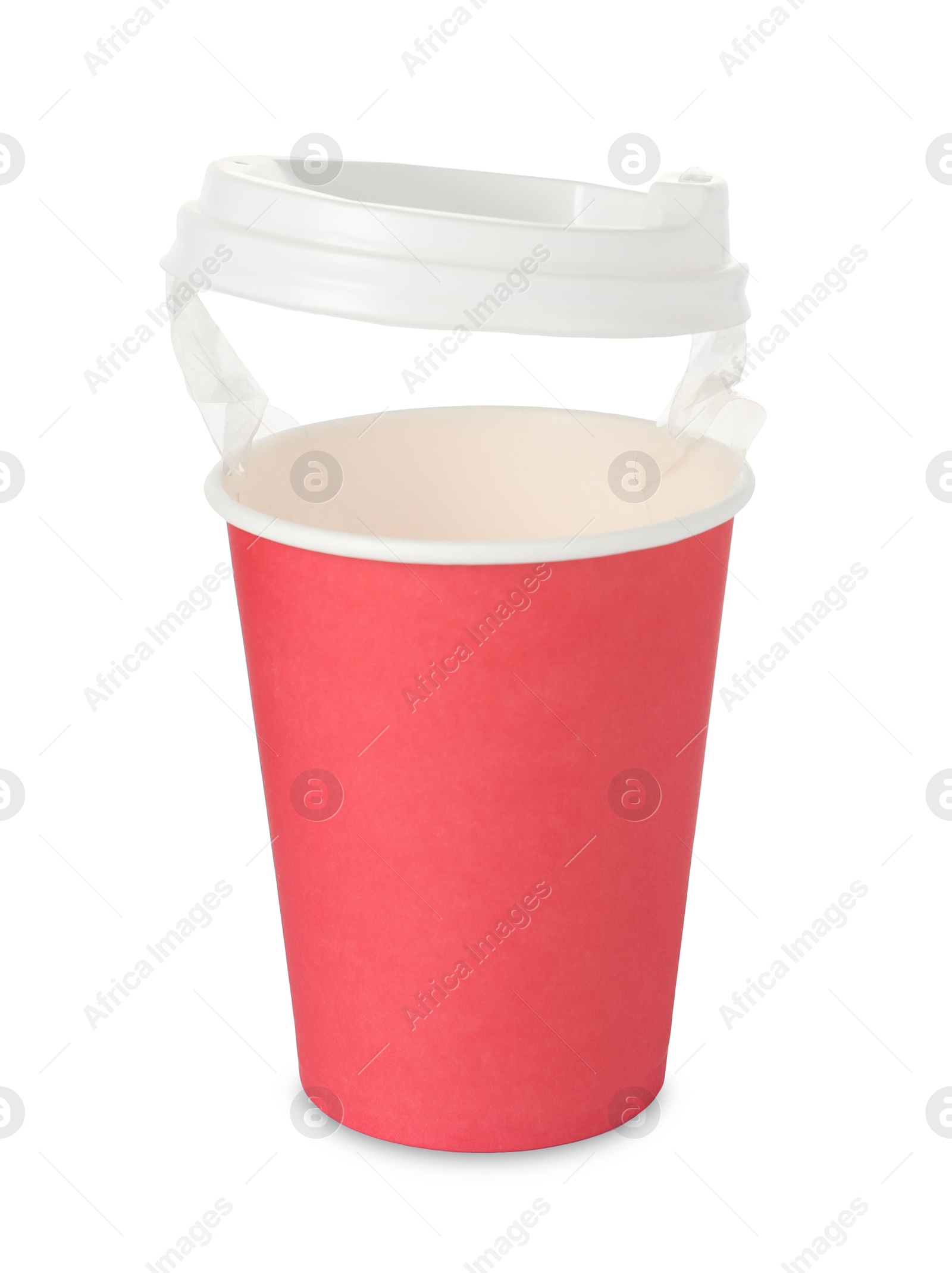 Photo of Paper cup with lid on white background. Mockup for design