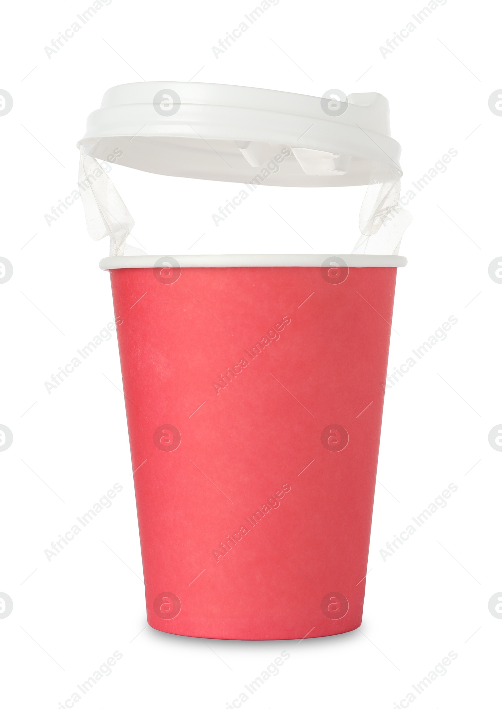 Photo of Paper cup with lid on white background. Mockup for design