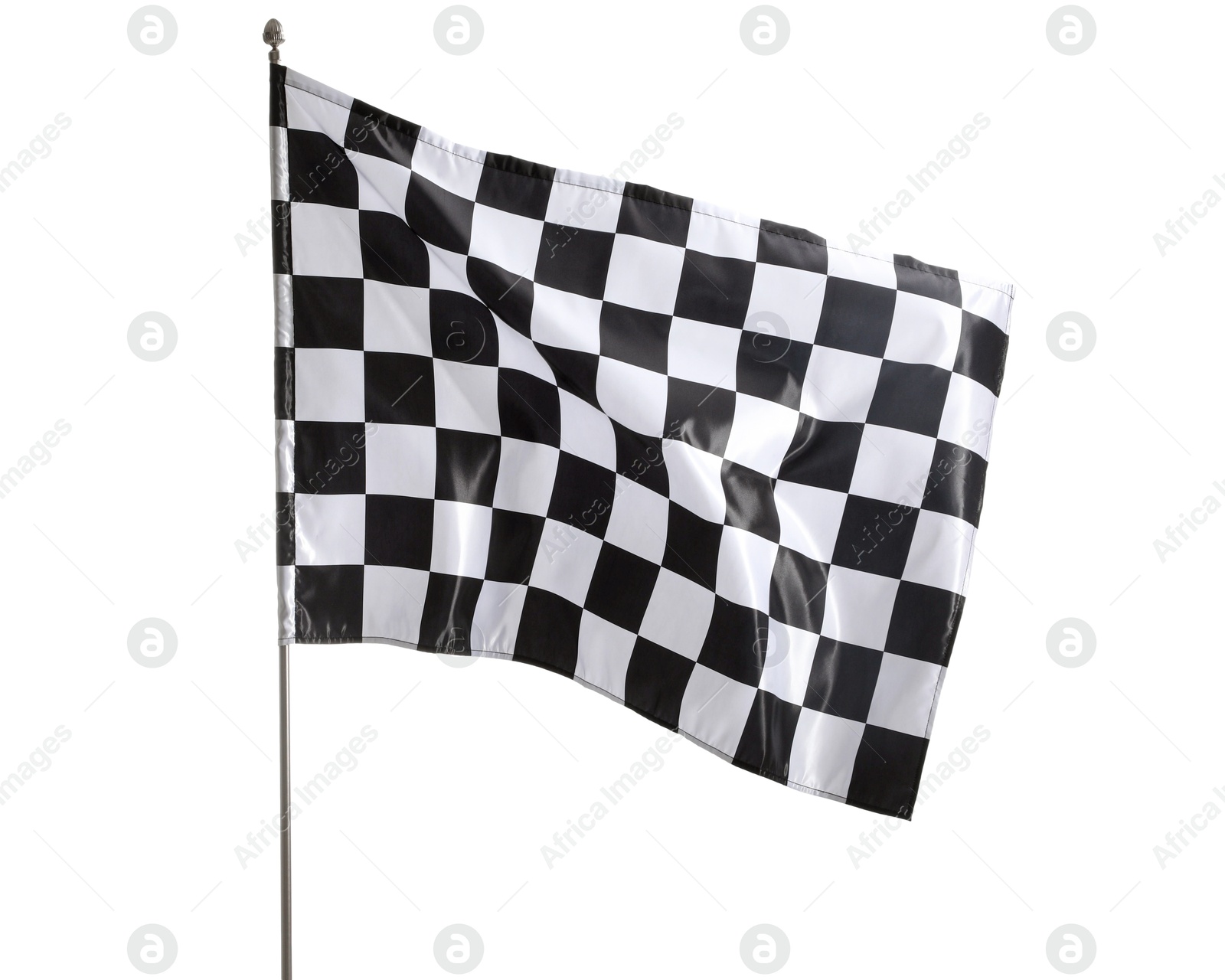 Photo of One racing checkered flag isolated on white