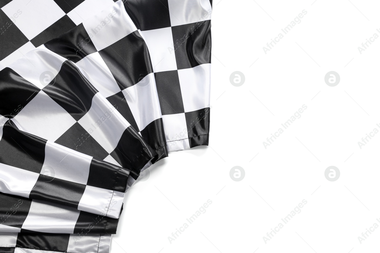 Photo of Checkered flag isolated on white, top view